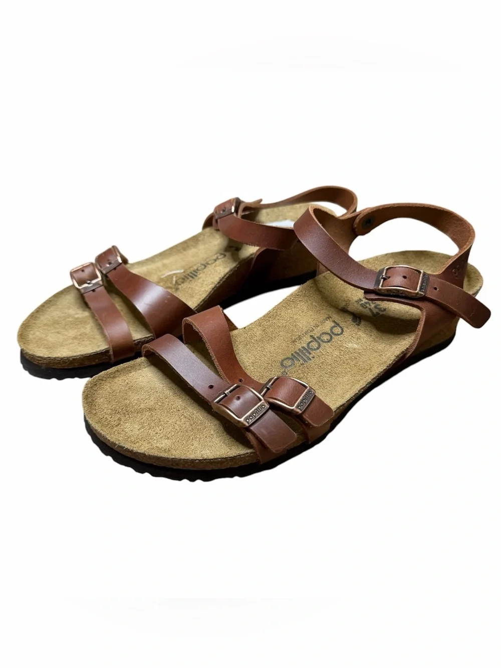 Birkenstock Papillio Lana Women’s US Size 6 / EU 37 Leather Wedge Sandals Cognac - Picture 2 of 9